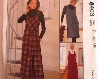 Easy Sew Misses Jumper, Two Lengths, Semi-fitted, Scoop Neck, Lined Empire Bodice, Slightly A-line Skirt Sizes 12 14 16 McCalls Pattern 8403