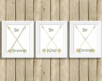 Tribal Nursery art prints Be Brave Be Kind Be Strong quote wall art printable nursery wall decor digital downloadable poster baby room art
