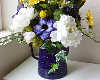 Faux White and Blue in Blue Enamel Pitcher