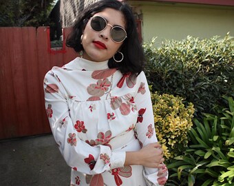 Vintage 70s floral butterfly secretary dress / xs/s
