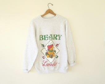 Vintage 80s/90s BEARY LOVEABLE Holiday Christmas Bear Wrapping Presents Sweatshirt Sz L
