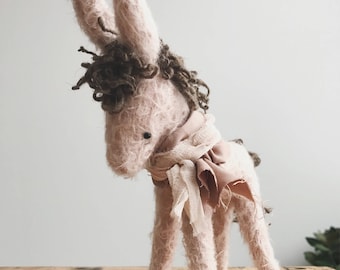 palest pink donkey - handmade mohair donkey soft sculpture animal