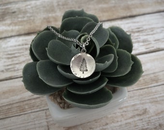 Tiny Hand Stamped Evergreen Tree Necklace