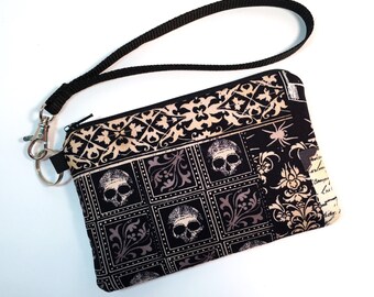 Wristlet, Skull Purse, Skull Handbag, Clutch, Gothic Purse, Gothic Handbag, Nevermore, Cell Phone Wallet, Rocker Chic, Edgy Handbag, Goth