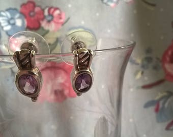 Vintage Sterling Silver And Amethyst Post Earrings