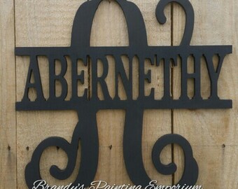 Last name door hanger, monogram, hand painted, door hanger, home decor, wood sign, wood hanger, wall hanging