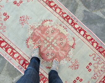 Vintage Anatolian 3’2” x 6’1” Canakkale Oushak Rug Wool Low Pile Oushak Rug / Runner - FREE DOMESTIC SHIPPING