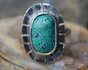 Spiderweb Turquoise Ring - Turquoise Ring - Genuine Turquoise - Sterling Silver Ring - Artisan Jewelry - Southwestern Ring - Size 5.25 Ring