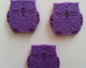 lot de 3 hiboux /chouettes en feutrine violet 25*30mm