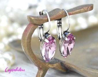 Pink Earrings, Crystal Earrings, Swarovski Earrings, Drop Earrings, Dangle Earrings, Wedding Jewellery, Vintage Look Earrings, Gift for her