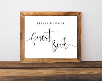 Rustic Wedding Guest Book Sign Printable, Please Sign Our Guestbook Sign, Guestbook Printable, Modern Wedding Sign In, Calligraphy Wedding