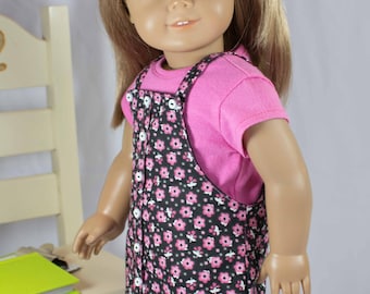 American Girl or 18 Inch Doll DRESS Jumper Pink Black with HEADBAND and BOOTS Option