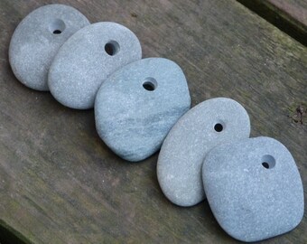 Unique Beach Stone Pebbles, 5 Pieces with a drilled hole