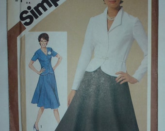 Vintage Simplicity Misses' Skirt and Unlined Fitted Jacket Pattern 9839. Adjustable for Miss Petite Size 12