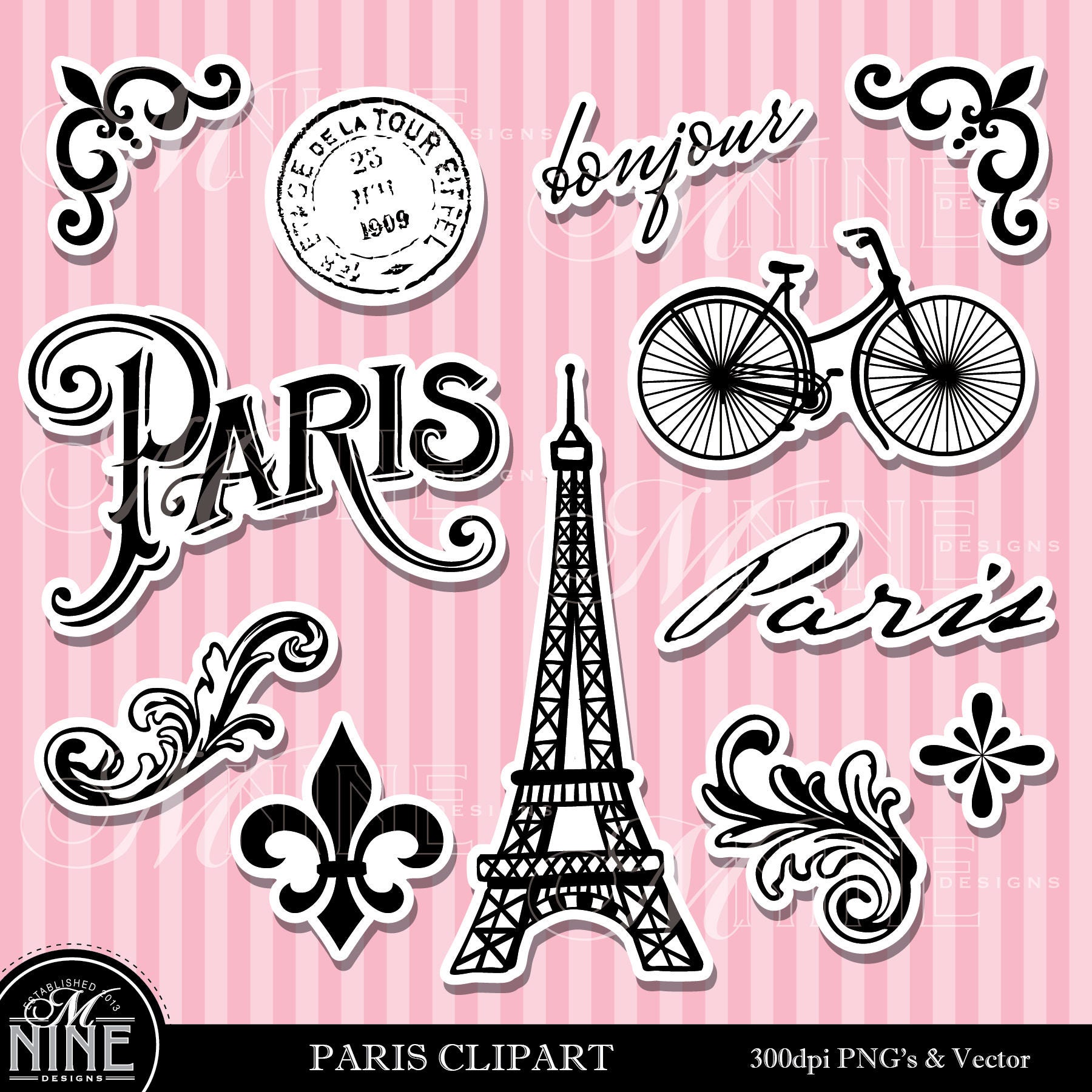 Paris Sticker Clip Art / Parisian Clipart Downloads / Paris