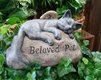 Ceramic Beloved Pet Cat Rock, Angel Cat, Cat Memorial Rock, Memorial Rock, Pet Grave Marker, Pet Sympathy Rock, Ceramic Cat, Cat Grave Stone
