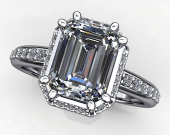 maya ring - 1.75 carat emerald cut NEO moissanite engagement ring, vintage style engagement ring
