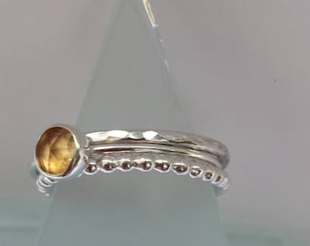 Sterling Silver stacking trio with Citrine stone