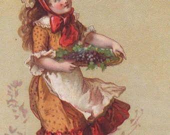 Girl With Grapes - Niagara Corn Starch - Original Antique Victorian Trade Card