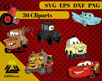 Cars Clipart – 36 (Svg, Eps, Png, Dxf Files) 300 PPI, Vectorial Images, cars svg, T-Shirt Design, cars Printable,lightning mcqueen svg ,