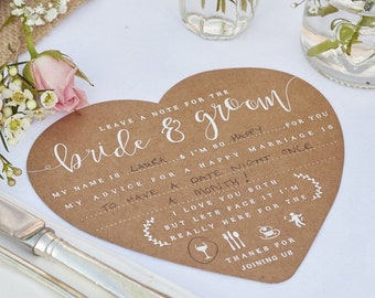 Kraft Wedding Advice Cards, Advice for the Bride and Groom, Table Games, Trivia, Shabby Chic, Vintage, Boho, Wedding Advice, Heart Shaped