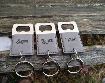 Customized Bottle Opener, Leather Keychain. Laser Engraved. Wedding, Groomsmen Gift, Dad, Anniversary. Groom, Birthday, Christmas, Stepdad
