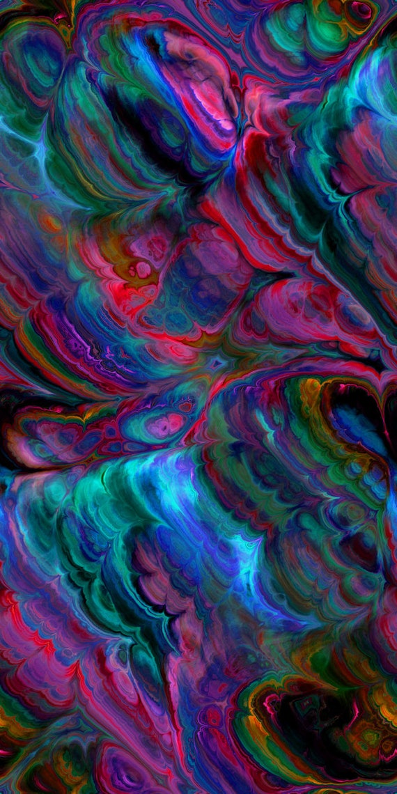 Artist Made Fushia Green Butterfly Wings Abstract Crepe De Chine Caftan Fabric Apparel Sheer Home Decor