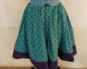 Purple/Blue Print A-Line Skirt