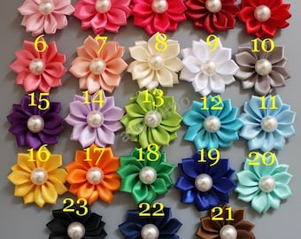 Satin ribbon flowers with Pearl Cente, DIY decorative flowers