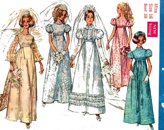 Simplicity 8589 Womens Wedding or Bridesmaids Dress Detachable Train 60s Vintage Sewing Pattern Size 16 Bust 38 inches UNCUT Factory Folded