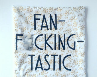 Fan-fcking-tastic pillow case golden flowers, novelty square throw pillow case pillow joke funny profanity cuss curse rude humor nsfw
