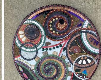 24 inch circular mixed media mosaic, abstract, "Inverse Formation"