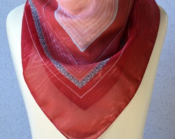 Vintage square scarf: Dark pink, pink, stripes, wood grain