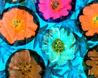 Large Floral Print, Tropical Flowers Cotton Print Fabric 2 3/4 Yards X0536