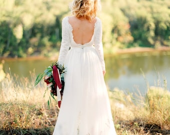 Romantic silk batiste and lace lining wedding dress