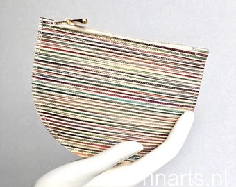 Zipper pouch demi-CIRCLE in rainbow coloured striped leather. Travel pouch. Cosmetic pouch. Bag insert. gift for women. gift under 25