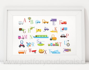 Alphabet Poster, Nursery Wall Art, Transportation Alphabet Playroom Poster, Alphabet Wall Art, Alphabet Nursery Art, Nursery Art - 22-0049