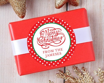 Christmas Stickers - Personalized Gift Labels - Merry Christmas Calligraphy - Sheet of 12 or 24