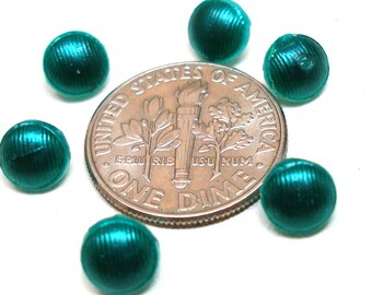 Tiny BUTTONS, 6 Petite green glass, unused. Doll size 1/4".