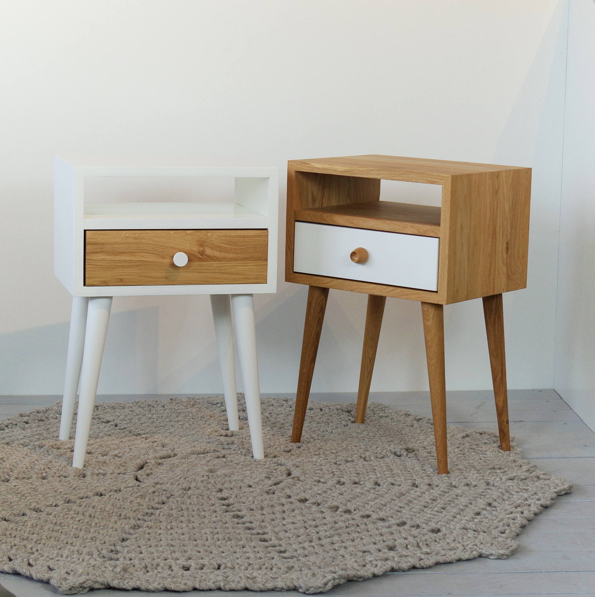 Oak Bedside Table with drawer Mid Century Modern