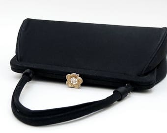 1960's Black Evening Purse, Vintage Handbag, Formal Accessories, Spring Bag, Small Pocketbook, Easter Outfit, Mother's Day, Props Set Dress
