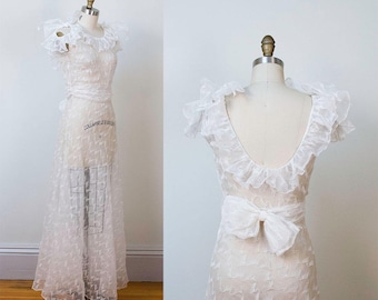 1930s Wedding Dress / 30s White Organdy Gown