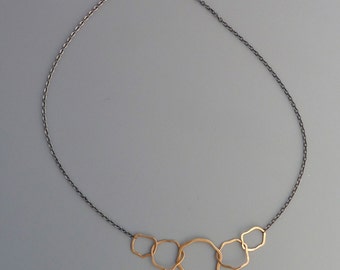 oxidized sterling silver necklace with organic gold filled links, Rachel Wilder Handmade Jewelry