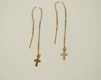 Cross threader earrings in Gold Filled 14k / Delicate earrings/ Gold plated cross earrings/ Minimalist earrings