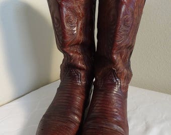 BEAUTIFUL Vintage 'Dan Post' Cowboy Boots, Snakeskin Plus Embroidery Detail - USA Size 9.5D