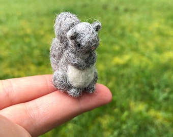 Needle Felted Gray Squirrel Tiny Figure miniature Squirrel
