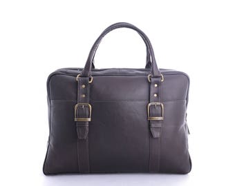 Genuine Vaquetta Brown or Tan Leather Overnight Bag, Laptop Bag, Hand crafted in Colombia