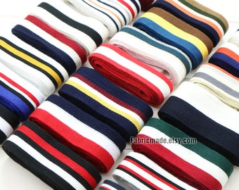 3 yrds 1" 2" Stripe Cotton Ribbon WOVEN TAPE In White Blue Red Gray White Stripes Webbing Edges Trim