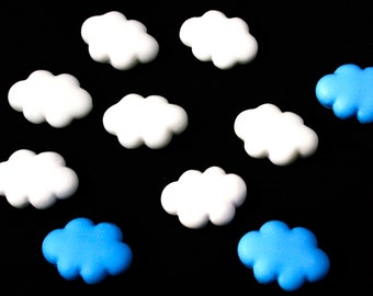 10 PC White Blue Fluffy Clouds Polymer Clay Decoden Flat backs Cabochons Decoration Crafts 060116