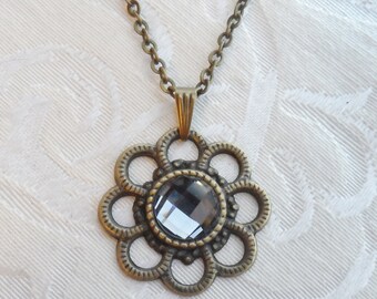 75% Off Sale, Steel Gray, Faceted Glass Necklace
